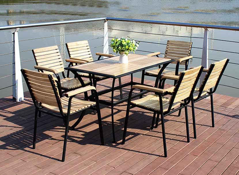 钢加木桌椅定制， 钢加木桌椅厂家， 户外休闲桌椅种类